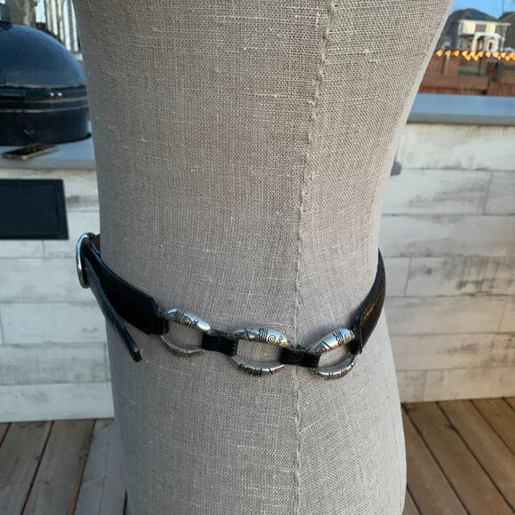 Brighton Vintage 90s Black Leather Belt S/M Silver Conchos Buckle Western - Picture 3 of 15